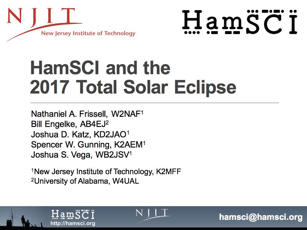 HamSCI and the 2017 Total Solar Eclipse